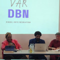Moderator Nise Malange and panelists Mduduzi Xakaza and Mario Pissarra at the VAR and DAG discussion