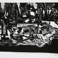 The State of the 80s: All I could think of was my car (triptych detail), 1988 - 89. Linocut print, 23 x 27cm. (Image courtesy of the artist).