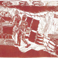 The state of the 80s-Roadblock, 1988. Linocut print, 80 x 50 cm (Source: Williamson, S. Resistance Art in South Africa)