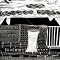 Billy Mandindi. City with Table Mountain, Linocut. 63.6 x 48.4 cm