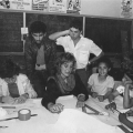 Children look in on CAP screen printing workshop. c. 1985. CAP, Chapel Street, Woodstock.