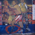 Khanya Mehlo, Liza Jacobs, Ernest Fulani and Shakes Tembani. Mural, Facilitators: Sipho Hlati and Tony Mhayi. Gugulethu Indoor Multisport Complex, 1999