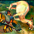 Tyrone Appollis, Burying a White Horse, c. 1982-84. Oil on board, 76 x 56 cm. Private collection, Cape Town. (Photo: W Nelson)
