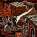 David Hlongwane, Why?, 1989. Linocut, 28.9 x 40 cm