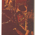 Tom Sefako, Winter in the Squatters, 1988. Colour reduction linocut, 44.4 x 27.2 mm. Centre for African Studies, University of Cape Town.
