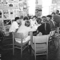 Senior students (from college/university), including Trish de Villiers and Lionel Davis (facilitators). Screen printing workshop. CAP, Chapel Street, Woodstock