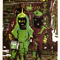 Mthobisi Maphumulo, The Invaders, 2023. Ink on Fabriano paper (wood cut), 77.5 x 62 cm. Photo courtesy Centre for Curating the Archive.