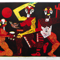 Sfiso ka-Mkame, Dance of the Full Moon, 2023. Ink on Fabriano paper (wood cut), 62.1 x 77.8 cm. Photo courtesy Centre for Curating the Archive.