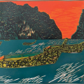 Grace Mahogo, Foreign Land, 2025. Linocut print on paper, 35 x 50 cm, edition of 14.
