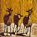 Muzi Ndlela, Three Angels, 2025. Linocut print on paper, 50 x 35 cm, edition of 14.
