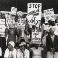 Workers displaying placards at rally, Curries Fountain, before 'Defend Natal' march, 7 July 1990 (photo - Jeeva Rajgopaul)
