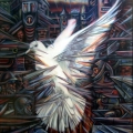 Trapped Dove, 1995. Donovan Ward. Acrylic on board, 75 x 86 cm. (Image courtesy of the artist).