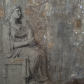 Stele to History 1, 1999-2004. Cement, bone ash, paint flakes, acrylic, dust, silt, lichen, rust stains, gravel, décollage on board, 113 x 155 cm. (Image courtesy of the artist).