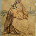 Study for a Woman and Child 1 (After Raphael), 2010. Red and black chalk, acrylic, dust, gold paint and pencil on archival paper, 36 x 53 cm. (Image courtesy of the artist).