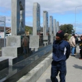 Guguletu 7 Memorial, 2005.  Steel, concrete, plaster, bricks, Rustenberg granite, bolts, bronze, tile adhesive and screws, 350 x 2000 x 200 cm. Commissioned by the City of Cape Town and Provincial Government (Photo by Vivien Kohler, Image courtesy of the artist)
