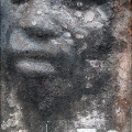 Missing 2, 1997. Cement, paint flakes, acrylic and rust on board, 28 x 20 cm. (Image courtesy of the artist).