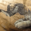 Multum in Parvo I, 2014. Graphite, ink, acrylic and spray paint on Belgian linen. 100 x 160 cm. (Image courtesy of the artist)