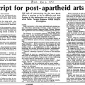 Adele Baleta, New script for post-apartheid arts policy, Argus, 6 November 1992
