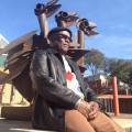 Vincent Baloyi, alongside his Zimbabwean Birds sculpture at Funda Centre, Photo courtesy of David Andrew.