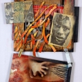 Subject to Change [panel 1], 1989. Acrylic paint and found materials on wood, 70 x 120 cm (Photo courtesy the artist)