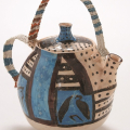 Teapot for Nukain, 2000. Earthenware and telephone wire. 23 x 21 cm. (Image courtesy of Durban Art Gallery)