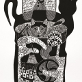 Dumi Mabaso 'Cat with Many Lives', 2013. Linocut. 64.7 x 48 cm (Image courtesy of Durban Art Gallery)