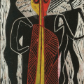 Zulu Maiden and her Suitors (from Song of Msinga series), 2012. Wood panel. 28 x 19 cm (Image courtesy of Durban Art Gallery)