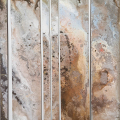Geo Seam Barcode: TERRA Copper Extract, Iron Oxide and Titanium Dioxide in Archival Polymer emulsion on Wood. Approx. 190 x 166 cm, Jeannette Unite. Image Courtesy of Rust-en-Vrede Gallery.