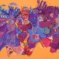 Masks 2 (from the Maskerade series), 1994 – 2009. Mixed media on paper. 69.5 x 88.5 cm (Photo: Mike Hall)