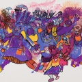 Masks 5 (from the Maskerade series), 1994 – 2009. Mixed media on paper. 69.5 x 88.5 cm (Photo: Mike Hall)