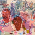 Masks 3 (from the Maskerade series), 1994 – 2009. Mixed media on paper. 69.5 x 88.5 cm (Photo: Mike Hall)