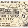 Artwork for CCAWUSA Benefit invite, c. 1989. 21 x 14.8 cm. (Image courtesy of the artist).
