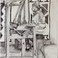 Weaving Away (Worker at Rorkes Drift), 1981. Ink on paper. 27.5 x 40 cm. Artist's collection (Photo: S Williams)