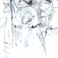 Figures Standing on the Train, c. 1986. Ink wash on paper. 21 x 29.5 cm. (Image courtesy of the artist).