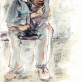 Asleep on the Train, c. 1990. Pen and watercolour on paper. 29.7 x 21 cm. (Image courtesy of the artist).