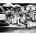 Ricky Dyaloyi, Taxi rank 1, 2018. Lithograph on paper