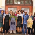 Lithography workshop participants and facilitators (left to right): Manfred Zylla, Steven Inggs, Andrea Steer, Lionel Davis, Mario Pissarra, Phillip Raath, Ricky Dyaloyi, Xolile Mtakatya, Patricia De Villiers & Ayesha Price (Photo: Scott Eric Williams)