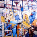 The train, 1987. Oil on board, 95 x 150 cm. (Image courtesy of the artist).