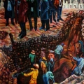 The Funeral, 2014. Oil pastel on brown paper. 232 x 155 cm. (Image courtesy of the artist).