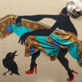 Vent d'Ouest. Hessian, African fabric, twine and acrylic paint. 150 x 180 cm, (Photo courtesy of EBONY/CURATED).