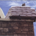 Salt Tower (detail), 1997. 60 bags of salt, 110 x 110 x 800cm. St Mark's Church, Cape Town. (Photo: District Six Public Sculpture Project catalogue)