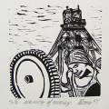 Sanity of Money. (1999), Linocut. (Photo courtesy of Rudi Rieger)