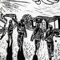 Mafia and the Aeroplane, 1994. Linocut print, 42 x 30 cm. Book: Ed. M., Peters. S., 1994, Mafia and the Aeroplane, Cape Town: Human & Rousseau.