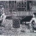 Mafia and the Aeroplane, 1994. Linocut print, 42 x 30 cm. Book: Ed. M., Peters. S., 1994, Mafia and the Aeroplane, Cape Town: Human & Rousseau