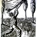 Mafia and the Aeroplane, 1994. Linocut print, 42 x 30 cm. Book: Ed. M., Peters. S., 1994, Mafia and the Aeroplane, Cape Town: Human & Rousseau