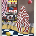 Seated Figure I, 2023. Acrylic on canvas, 72cm x 90cm. (Photo courtesy of KZNSA Gallery).