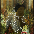 Elende lange lo malududi / My headdress of feathers: Ode to Mother 2019. Mixed media on canvas,  90 x 61 cm (Photo courtesy of the artist and Guns & Rain).