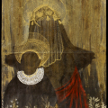 Omuiingona / The holy child. 2019. Mixed media on canvas,  90 x 61 cm (Photo courtesy of the artist and Guns & Rain).