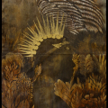 Onangula / Sacred cattle as human soul (Kwanyama 1), 2019. Mixed media on canvas,  90 x 61  cm (Photo courtesy of the artist and Guns & Rain).
