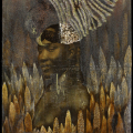 Onangula / Sacred cattle as human soul (Kwanyama 2) 2019. Mixed media on canvas,  61 x 45  cm (Photo courtesy of the artist and Guns & Rain).